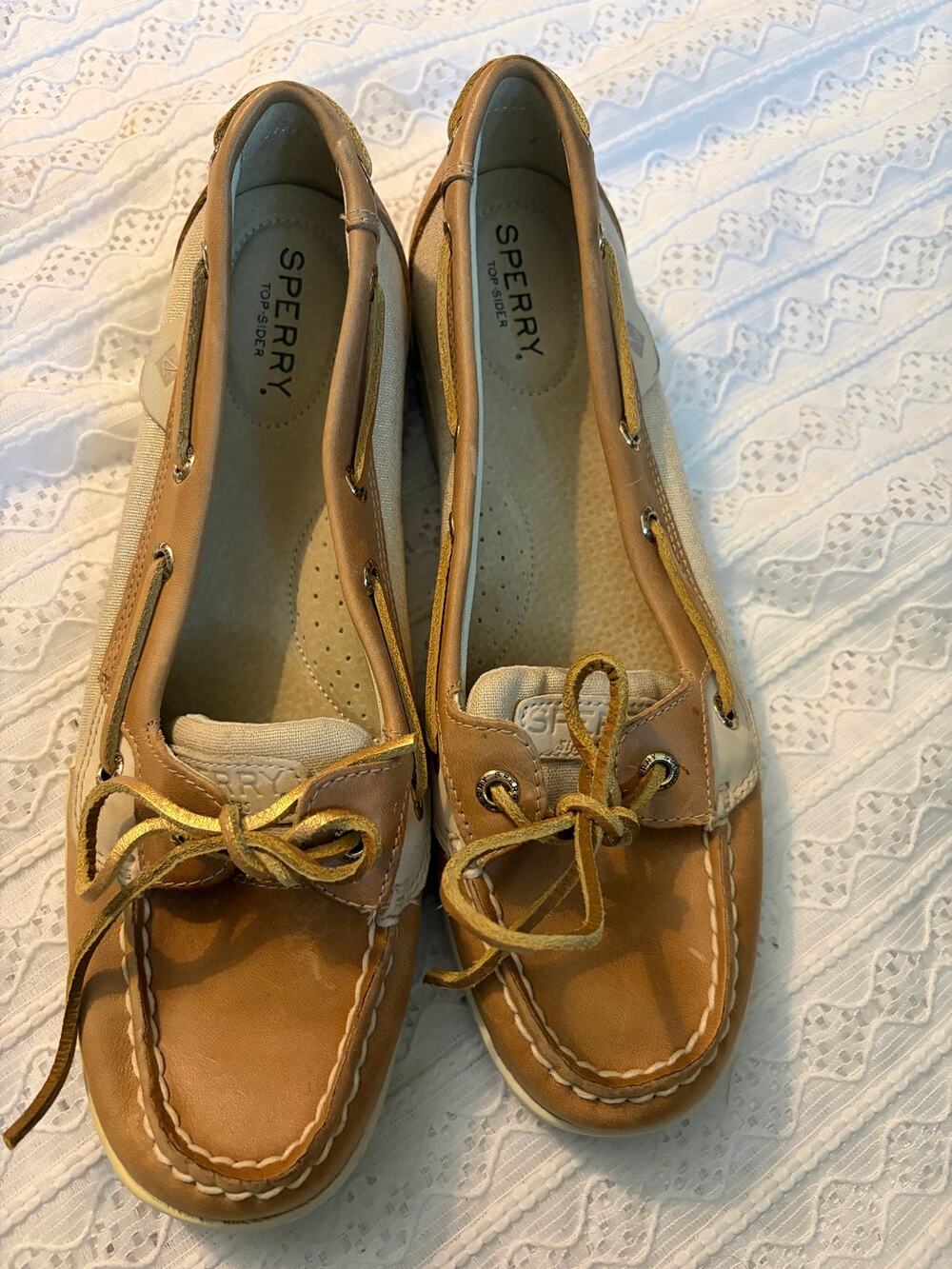 Sperry Angelfish Boat Shoes Tan Gold Metallic Leather Women's Size 8 STS81754